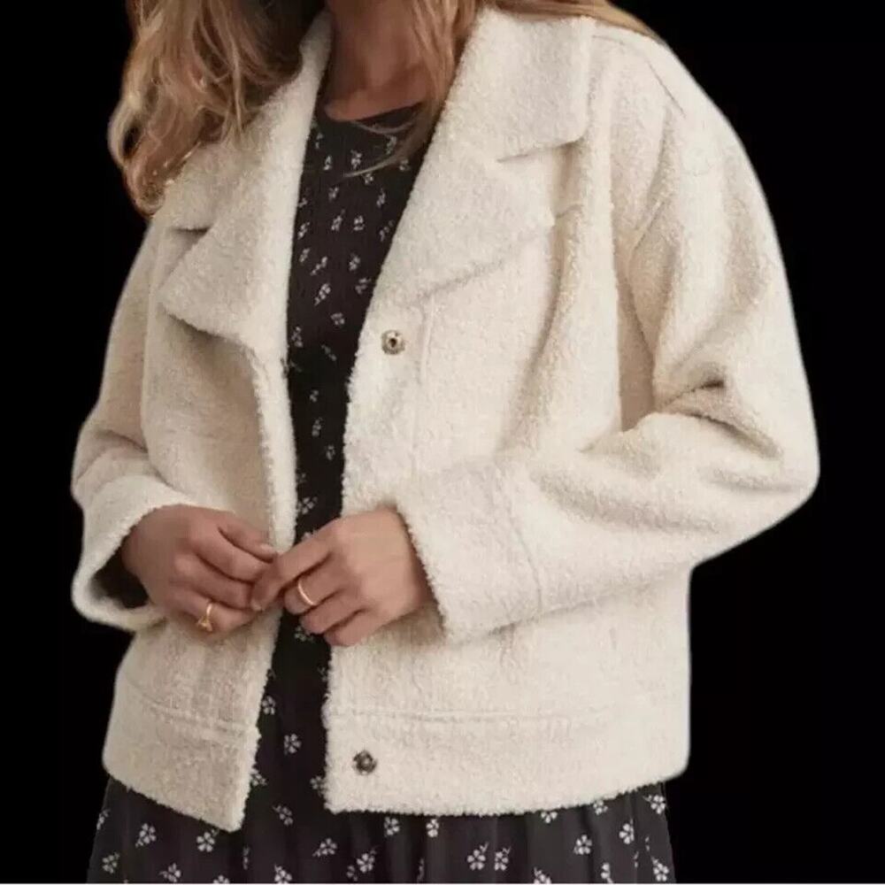 Marine Layer Re-Spun Recycled Quebec Sherpa Jacket in Antique White XS NWT